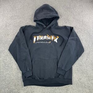 Thrasher Magazine Flame Logo Hoodie Mens M Black Skate Streetwear Pullover FLAWS